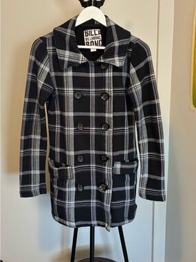 Billabong Cotton Peacoat Jacket | S | Black and Grey Plaid